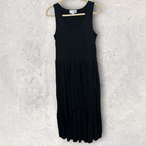 Joan Vass Black Pleated Front Maxi Dress‎ Size 1X Minimalist Capsule Wardrobe